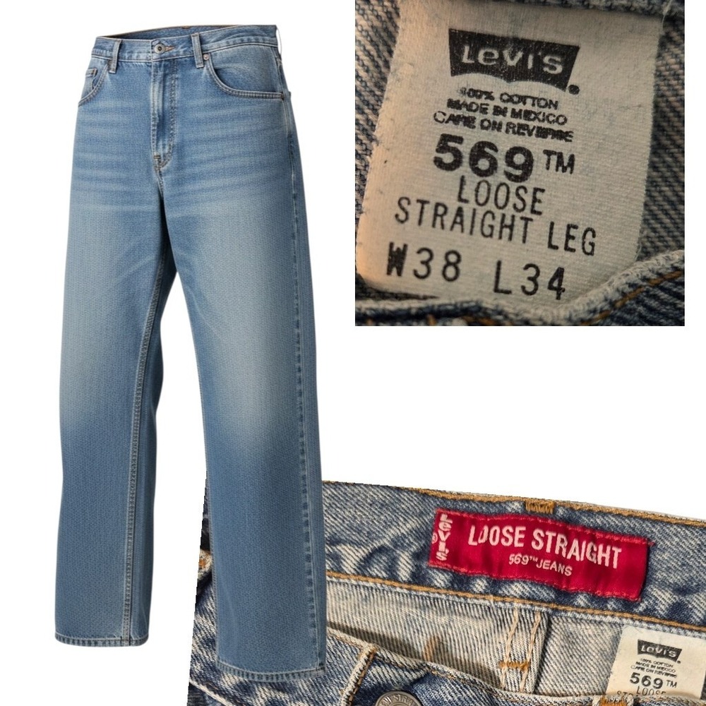 VTG Levis 569 Loose Straight Leg Y2K Jeans Mens 38x34 Blue Medium Wash Denim